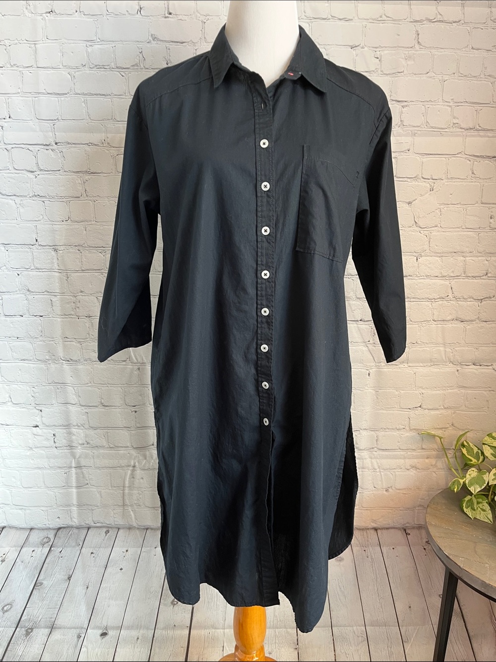 Maeve by Anthropologie Women's Black Casual Button-Down Tunic Shirt